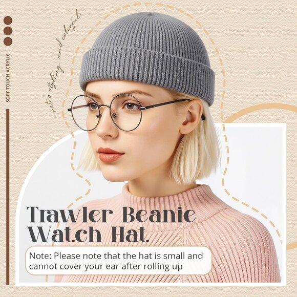 ⚡Unisex Black, Light Gray, Khaki, Beige 4 Pieces Watch Hat Fisherman Beanie - Picture 4 of 7